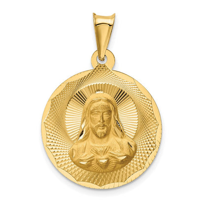 Sagrado-Corazon-Kreisanhänger aus 14K Gelbgold, poliert, diamantiert