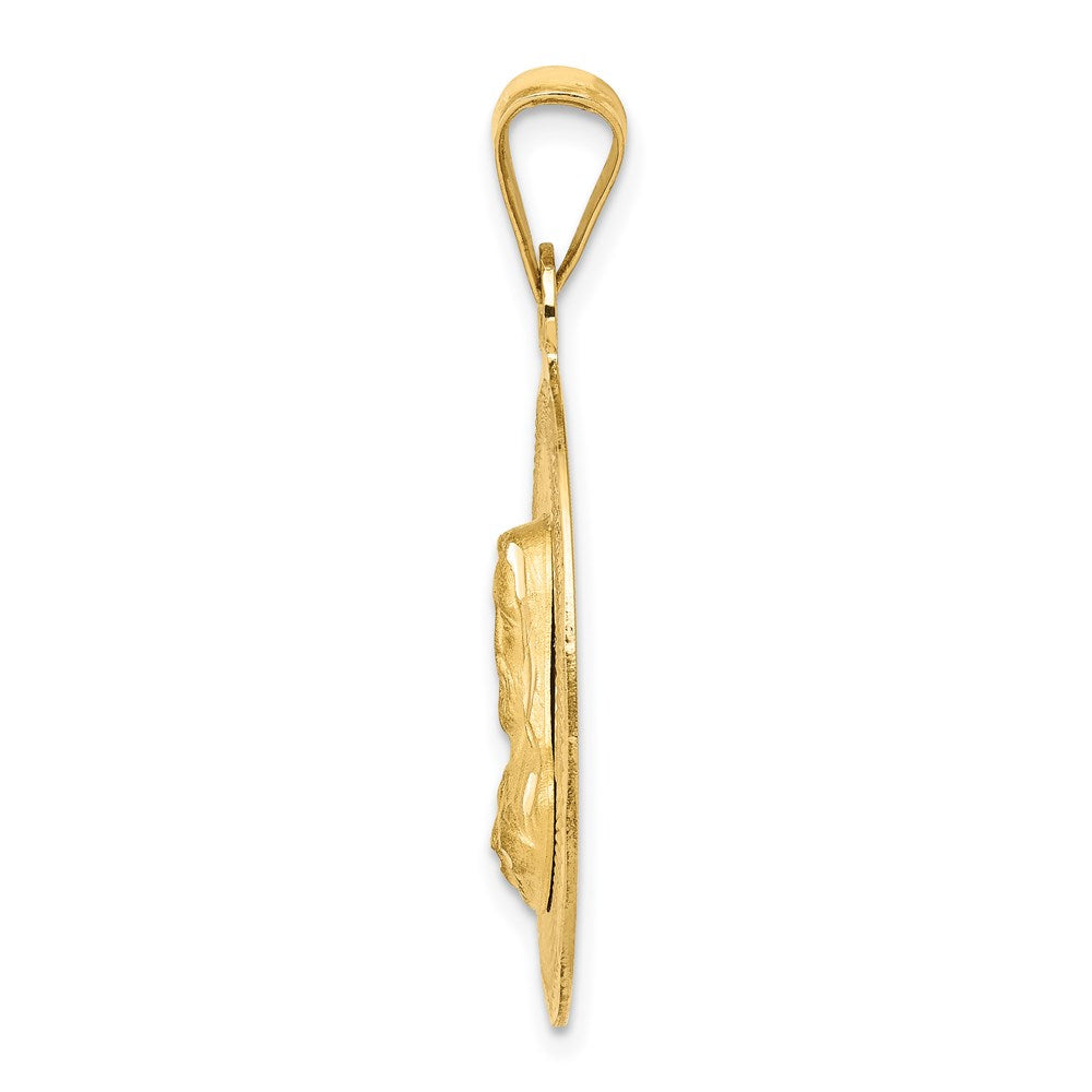 14K Gelbgold polierter diamantierter Sagrado-Corazón-Kreisanhänger