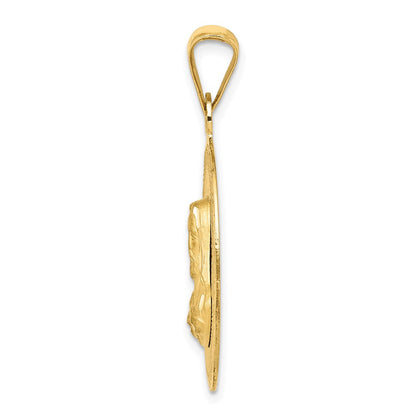 14K Gelbgold polierter diamantierter Sagrado-Corazón-Kreisanhänger