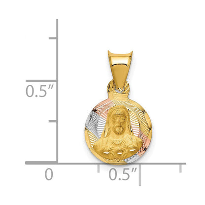 14K Gelb & Rhodium mit Rose und Weiß Diamantiert Sagrado Corazon Anhänger