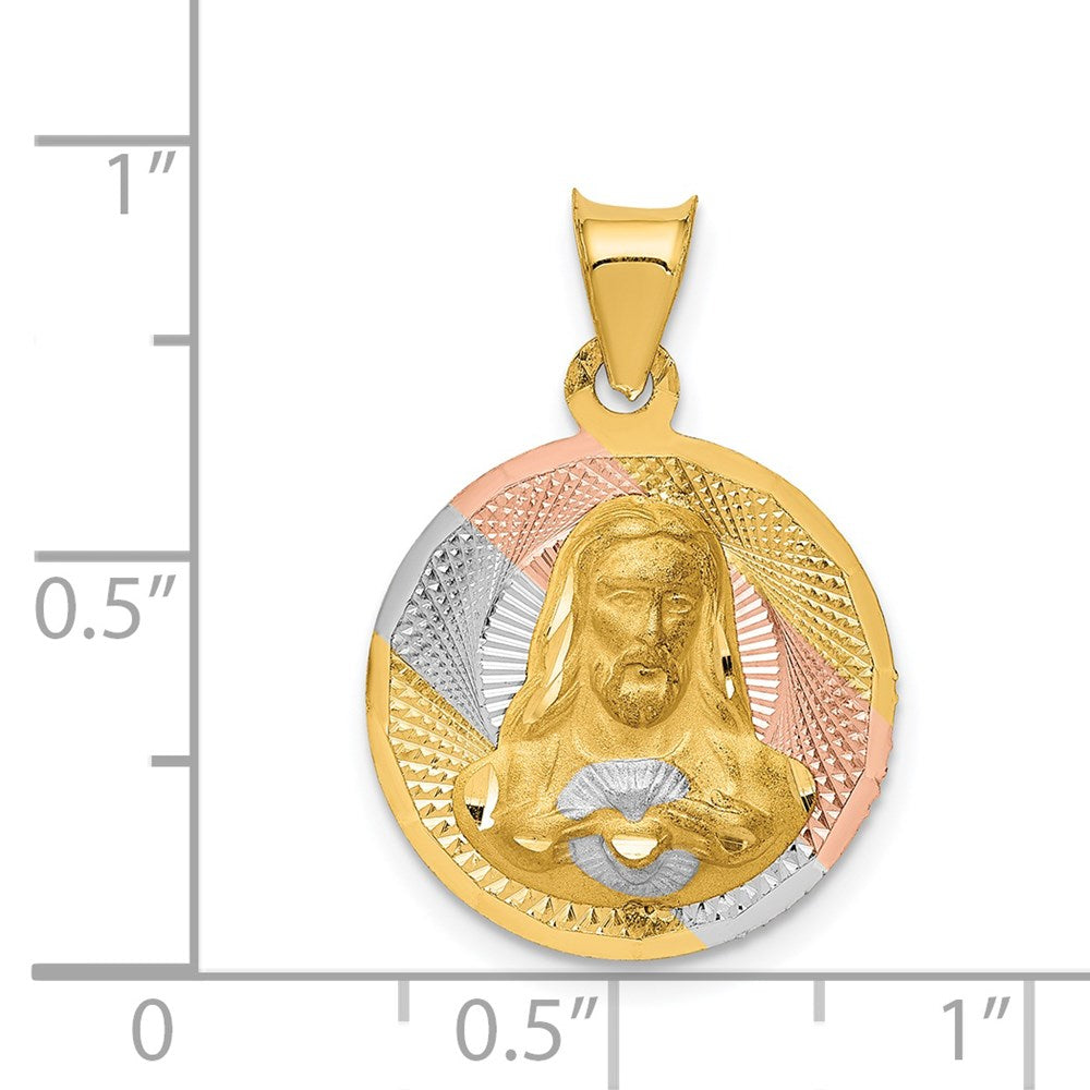 14K Gelb- und Rhodium-Gold mit Rosé- und Weiß-Rhodium, diamantiert, Sagrado-Corazon-Anhänger