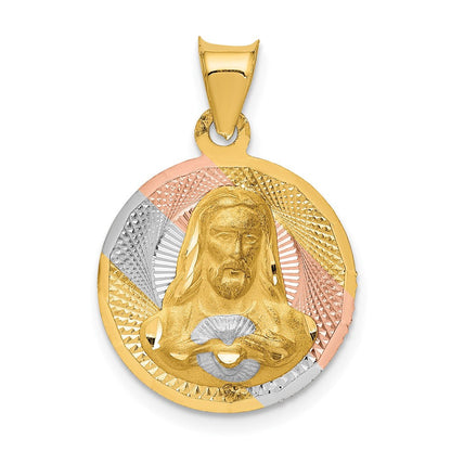 14K Gelb- und Rhodium-Gold mit Rosé- und Weiß-Rhodium, diamantiert, Sagrado-Corazon-Anhänger