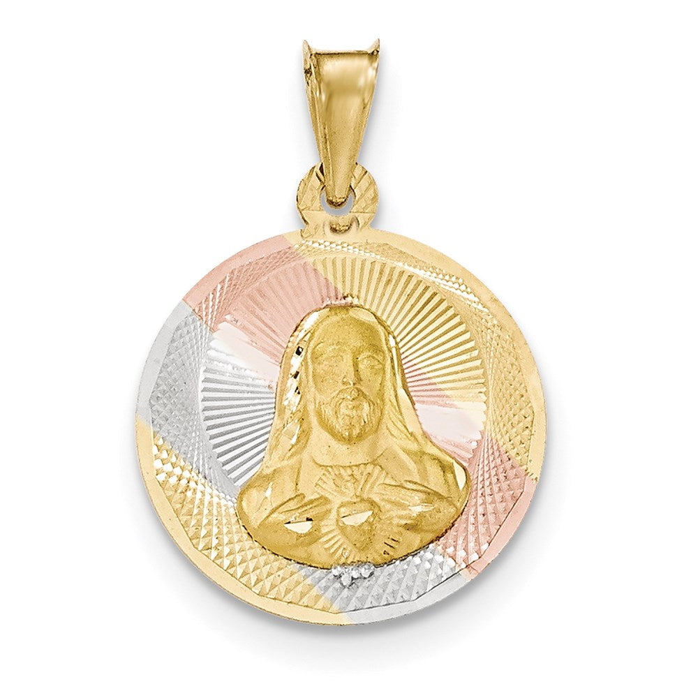 14K Gelb- und Rhodiumgold, poliert und diamantiert, Heiliges-Herz-Kreis-Anhänger