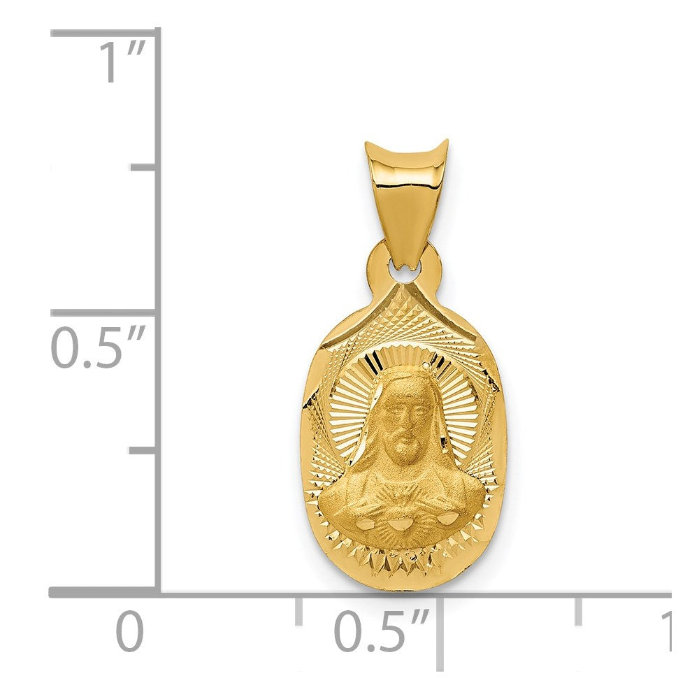 14K Gelbgold Poliert Diamantiert Sagrado Corazon Oval Anhänger