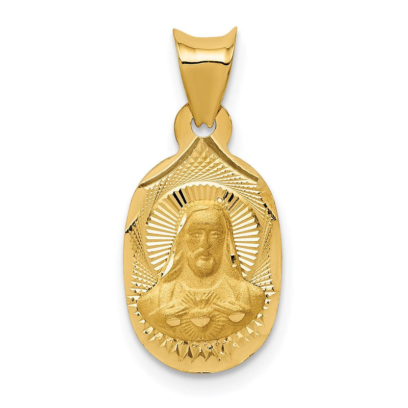 14K Gelbgold Poliert Diamantiert Sagrado Corazon Oval Anhänger