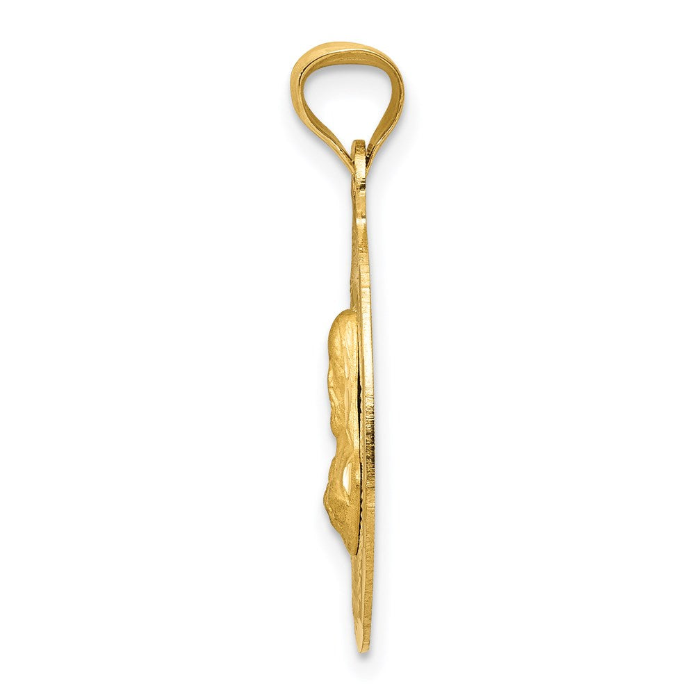 14K Gelbgold Poliert Diamantiert Sagrado Corazon Oval Anhänger
