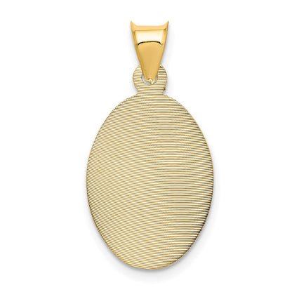 14K Gelbgold Poliert Diamantiert Sagrado Corazon Oval Anhänger