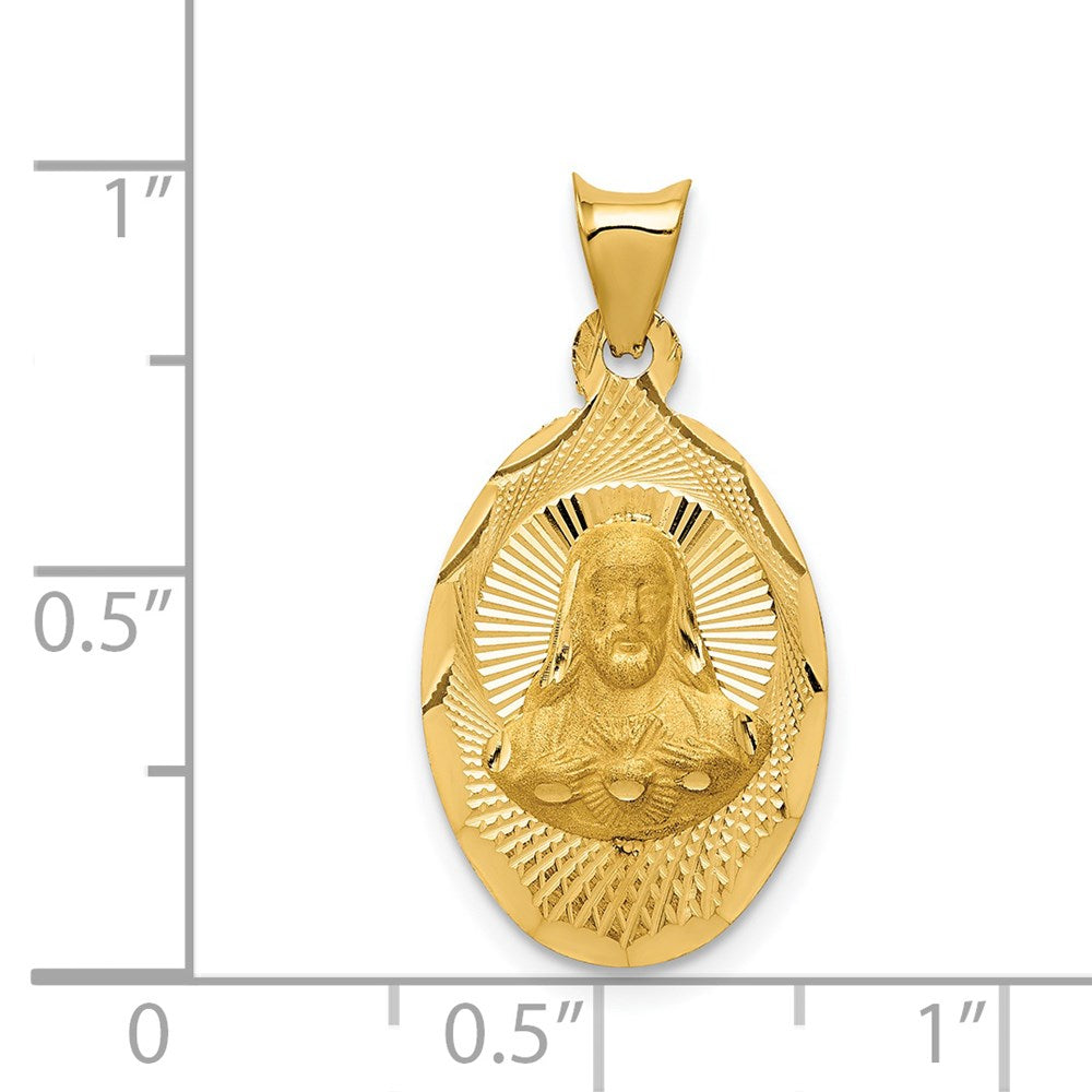 14K Gelbgold Poliert Diamantiert Sagrado Corazon Oval Anhänger
