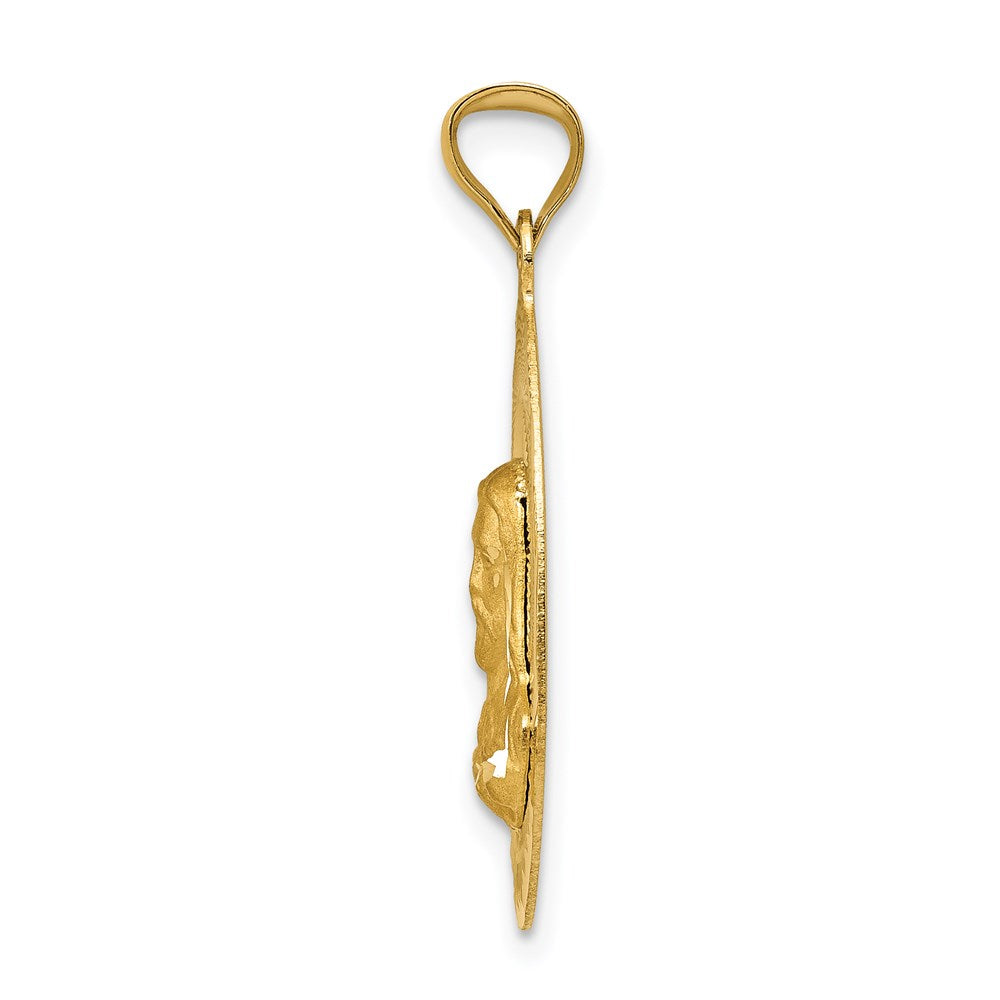 14K Gelbgold Poliertes Diamantiertes Sagrado Corazón Oval-Anhänger