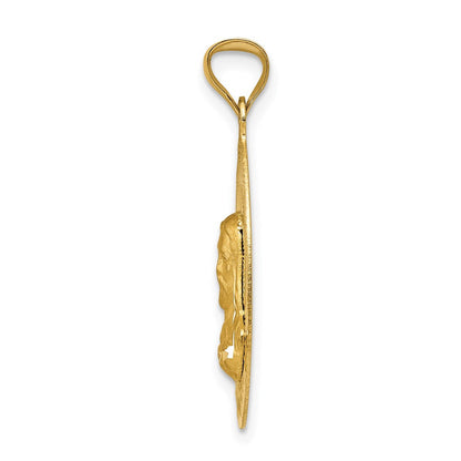 14K Gelbgold Poliertes Diamantiertes Sagrado Corazón Oval-Anhänger