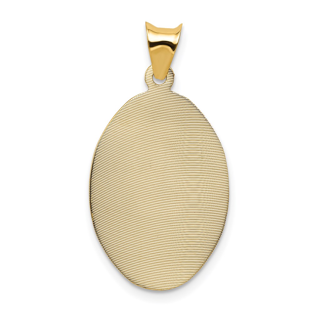 14K Gelbgold Poliertes Diamantiertes Sagrado Corazón Oval-Anhänger