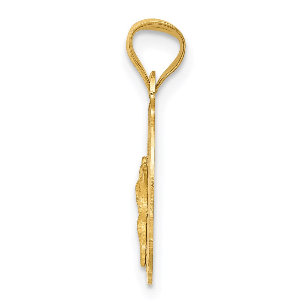 14K Gelbgold Poliert Diamantiert Corpus Oval Anhänger