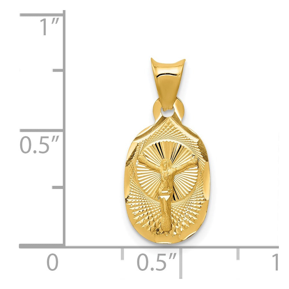 14K Gelbgold Poliert Diamantiert Corpus Oval Anhänger