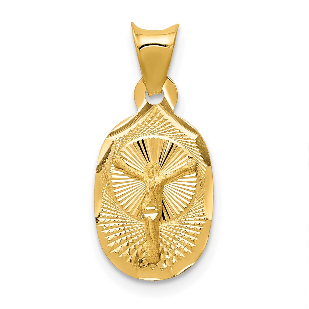 14K Gelbgold Poliert Diamantiert Corpus Oval Anhänger