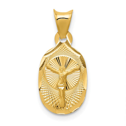 14K Gelbgold Poliert Diamantiert Corpus Oval Anhänger