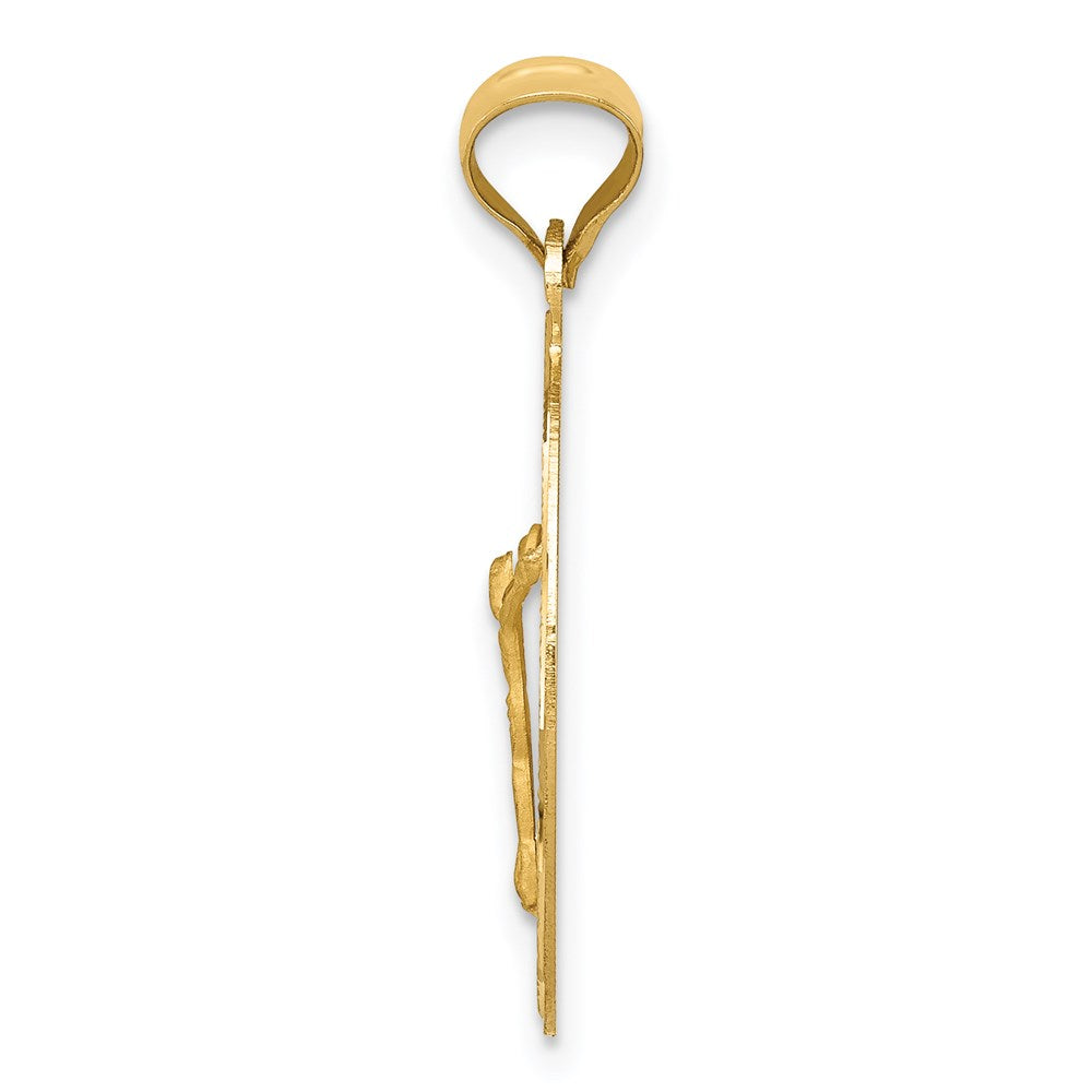 14K Gelbgold Poliert Diamantiert Corpus Oval Anhänger