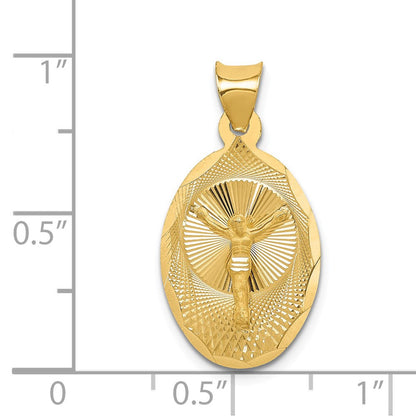 14K Gelbgold Poliert Diamantiert Corpus Oval Anhänger