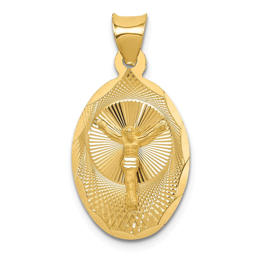 14K Gelbgold Poliert Diamantiert Corpus Oval Anhänger