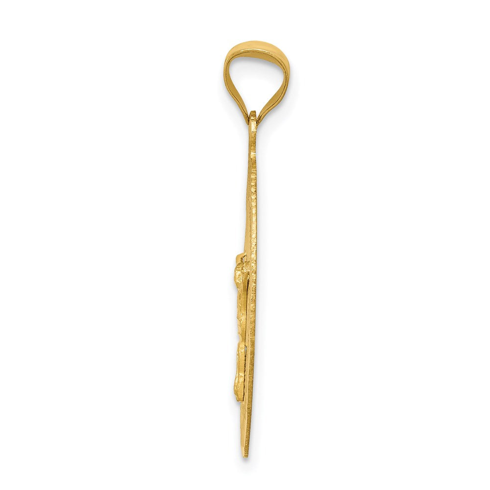 14K Gelbgold Poliert Diamantiert Corpus Oval Anhänger
