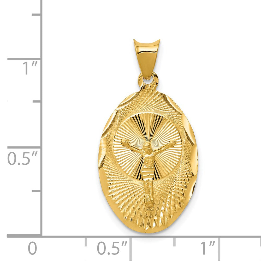14K Gelbgold Poliert Diamantiert Corpus Oval Anhänger