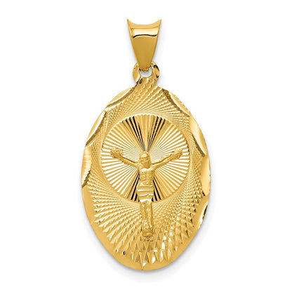 14K Gelbgold Poliert Diamantiert Corpus Oval Anhänger