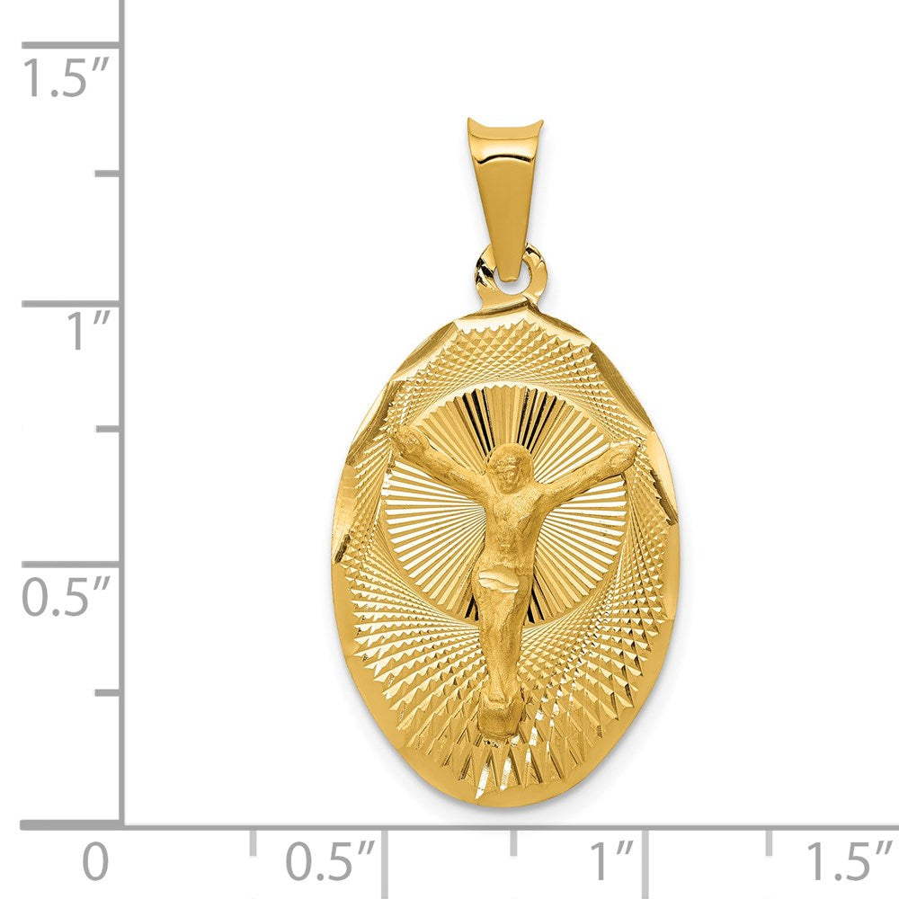 14K Gelbgold Poliert Diamantiert Oval Corpus Anhänger