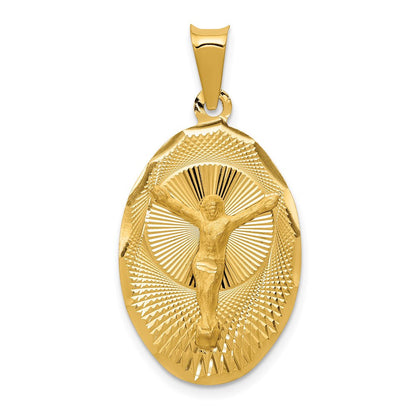 14K Gelbgold Poliert Diamantiert Oval Corpus Anhänger