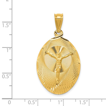 14 Karat Gelbgold poliert diamantgeschliffener ovaler Korpus-Anhänger