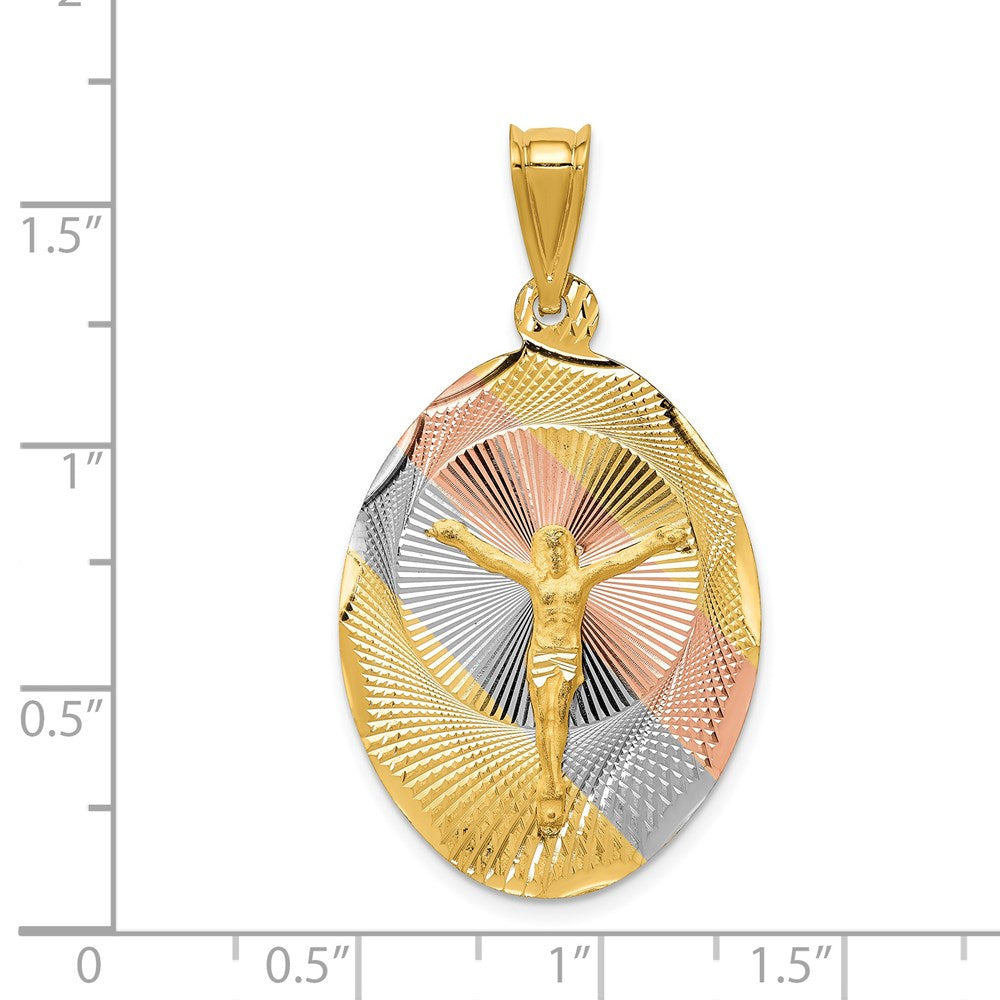 Ovaler Anhänger aus 14K Gelb- und Rhodiumgold mit diamantiertem Korpus in Rosé- und Weißrhodium