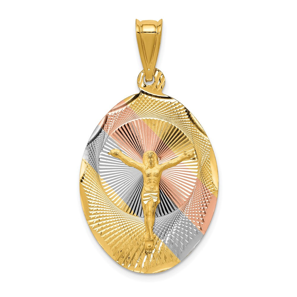 Ovaler Anhänger aus 14K Gelb- und Rhodiumgold mit diamantiertem Korpus in Rosé- und Weißrhodium