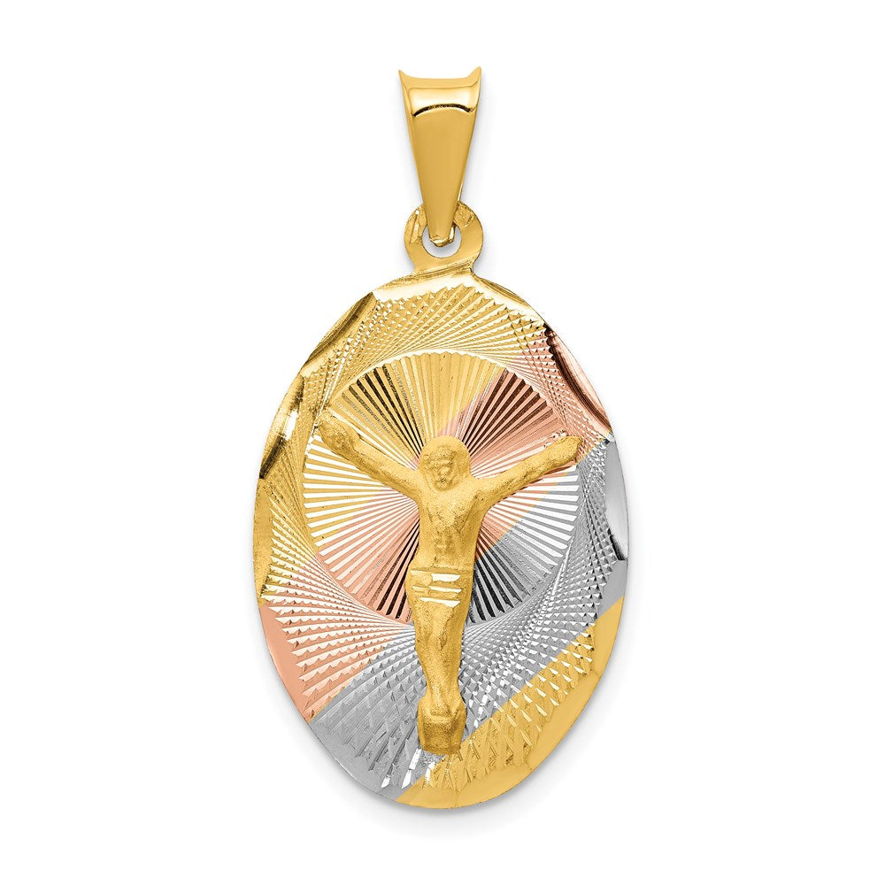Ovaler Anhänger mit Korpus aus 14K Gelb- und Rhodiumgold mit Rosé- und Weißrhodium, diamantiert