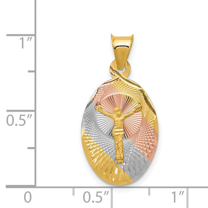 14K Gelb & Rhodium mit Rose und Weiß Diamantiert Corpus Oval Anhänger