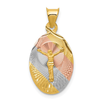 14K Gelb & Rhodium mit Rose und Weiß Diamantiert Corpus Oval Anhänger