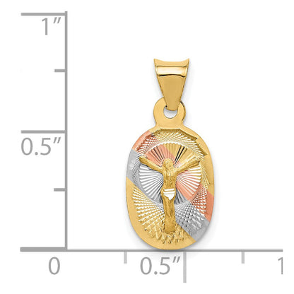 14K Gelb & Rhodium mit Rose und Weiß Diamantiert Corpus Oval Anhänger