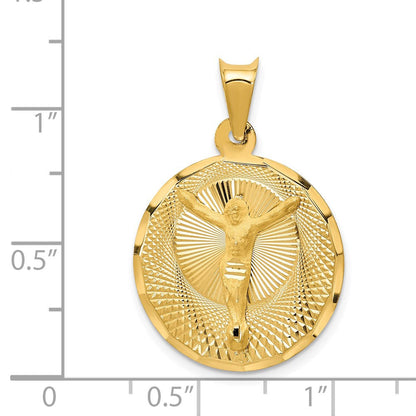 14 Karat Gelbgold polierter diamantgeschliffener Korpus-Kreis-Anhänger