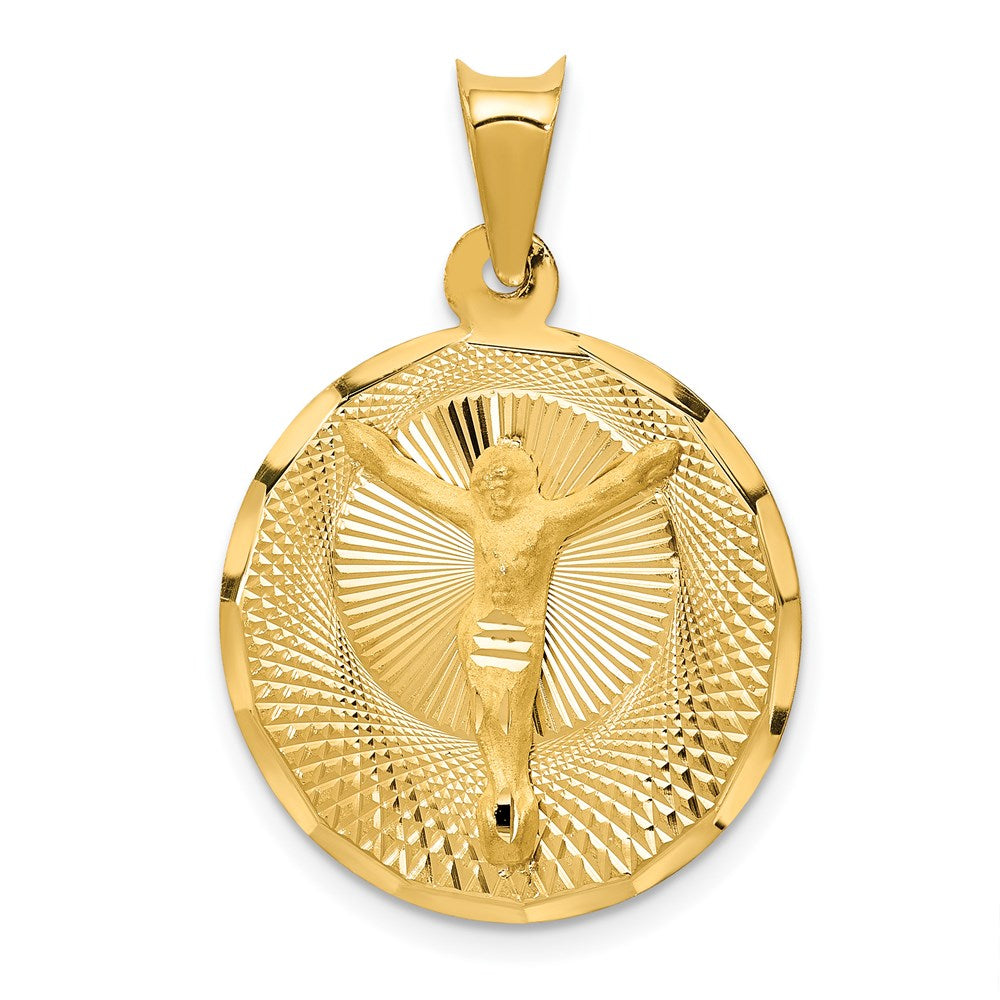 14 Karat Gelbgold polierter diamantgeschliffener Korpus-Kreis-Anhänger