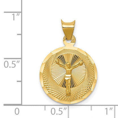 14K Gelbgold Poliert Diamantiert Corpus Kreis Anhänger
