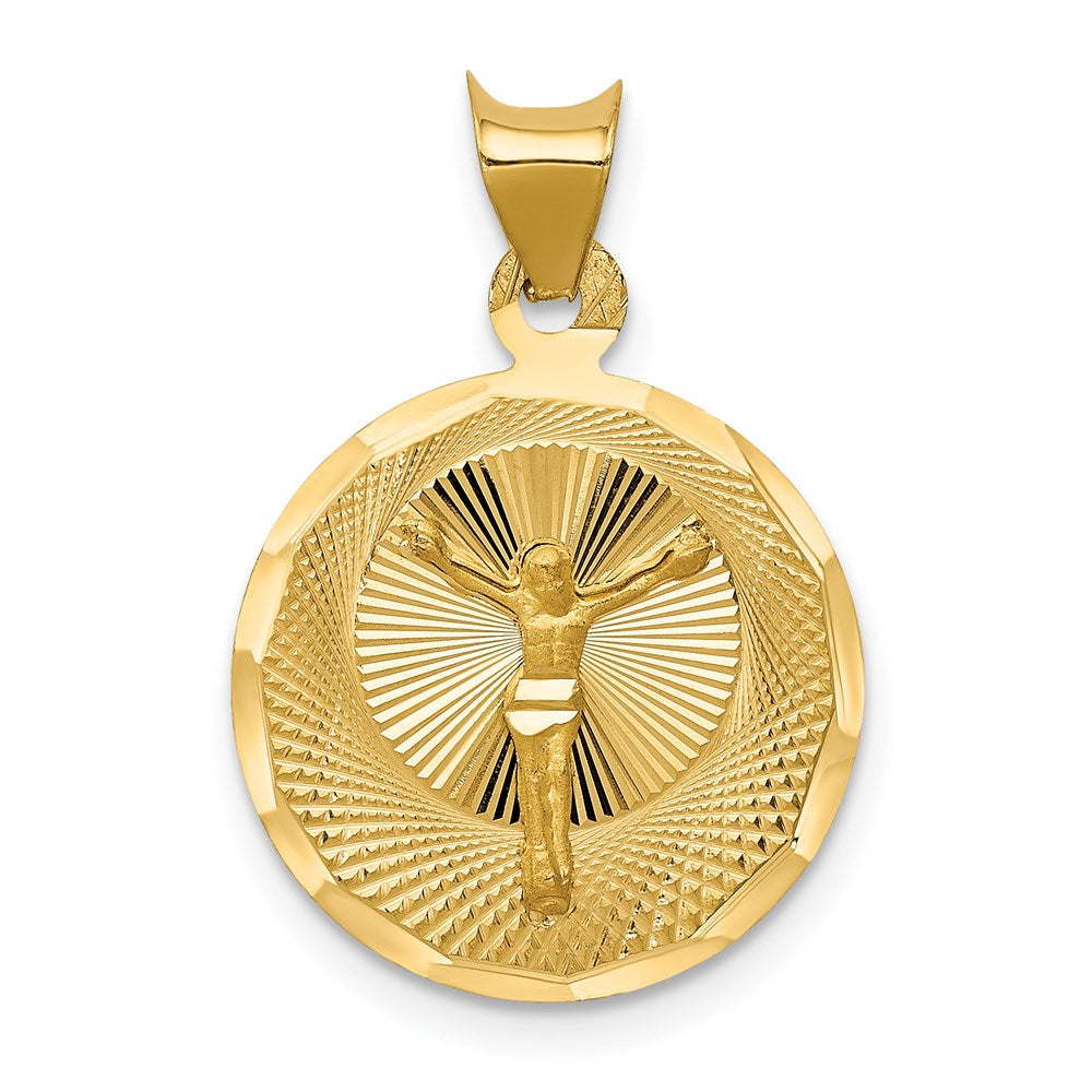 14K Gelbgold Poliert Diamantiert Corpus Kreis Anhänger