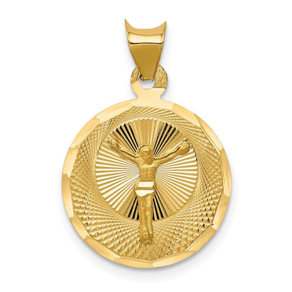 14K Gelbgold Poliert Diamantiert Corpus Kreis Anhänger