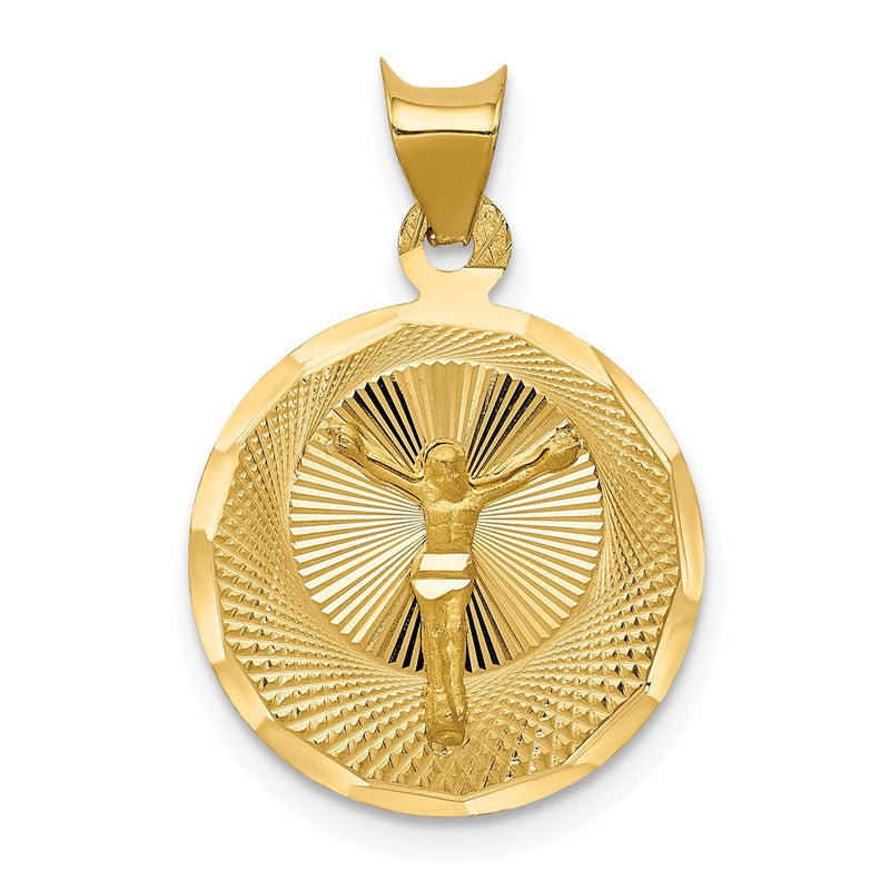 14K Gelbgold Poliert Diamantiert Corpus Kreis Anhänger