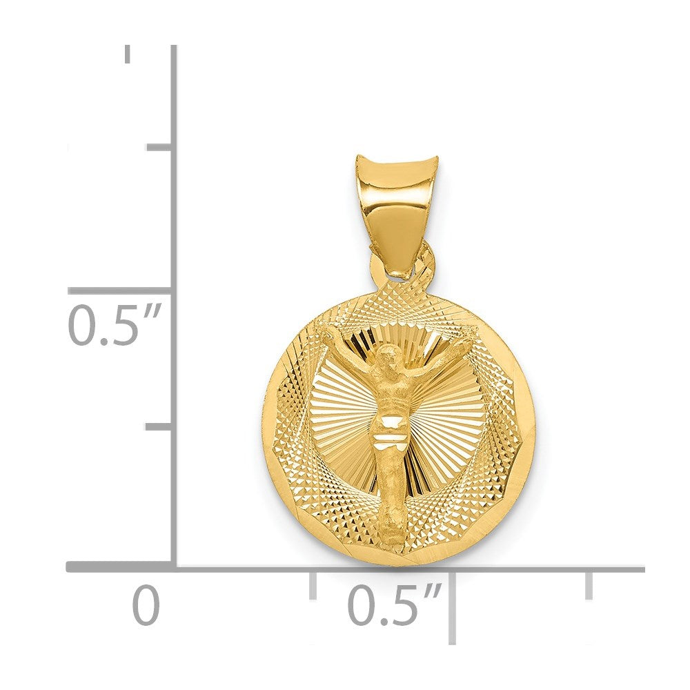 14K Gelbgold Poliert Diamantiert Corpus Kreis Anhänger