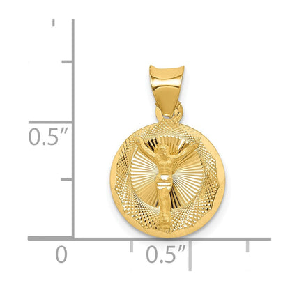 14K Gelbgold Poliert Diamantiert Corpus Kreis Anhänger