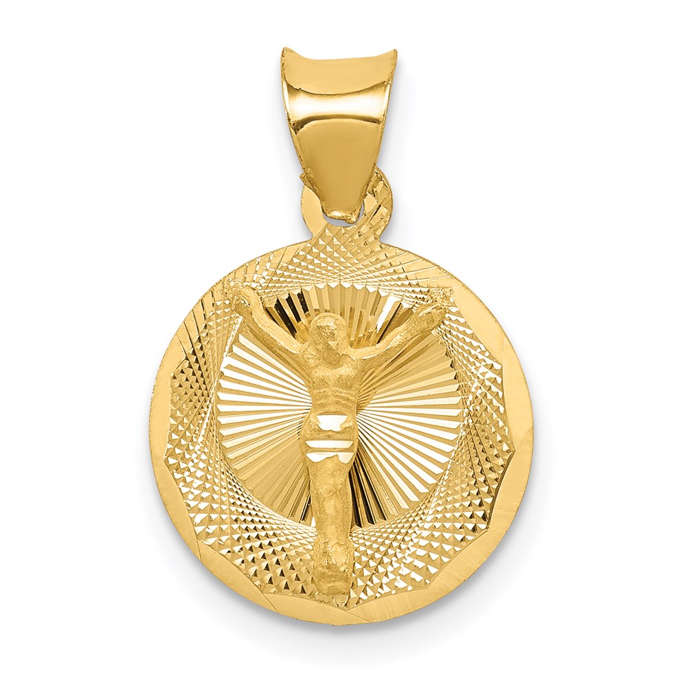 14K Gelbgold Poliert Diamantiert Corpus Kreis Anhänger