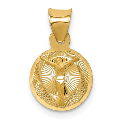 14K Gelbgold Poliert Diamantiert Corpus Kreis Anhänger