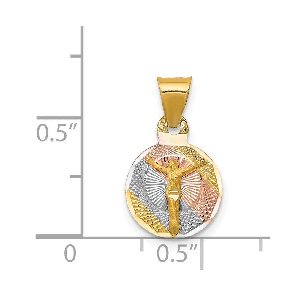 14K Gelb & Rhodium mit Rose und Weiß Diamantiert Corpus Kreis Anhänger