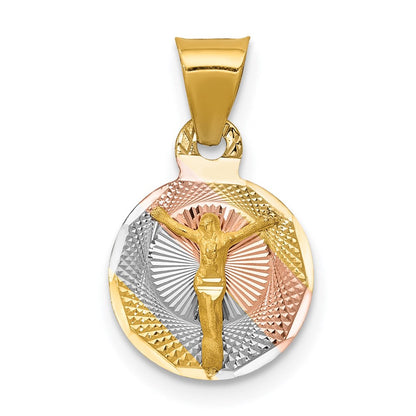 14K Gelb & Rhodium mit Rose und Weiß Diamantiert Corpus Kreis Anhänger