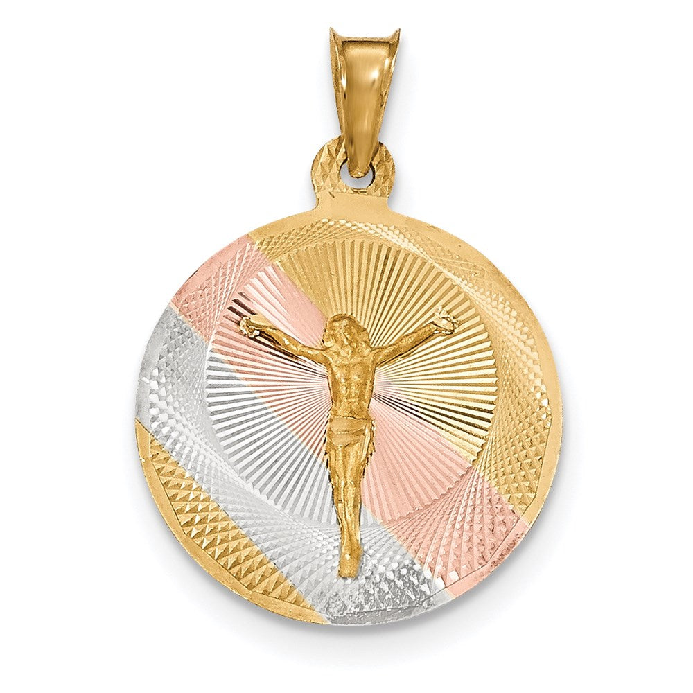 14K Gelbgold & Rhodium mit Rhodium, poliert & diamantiert, CORPUS Kreis-Anhänger