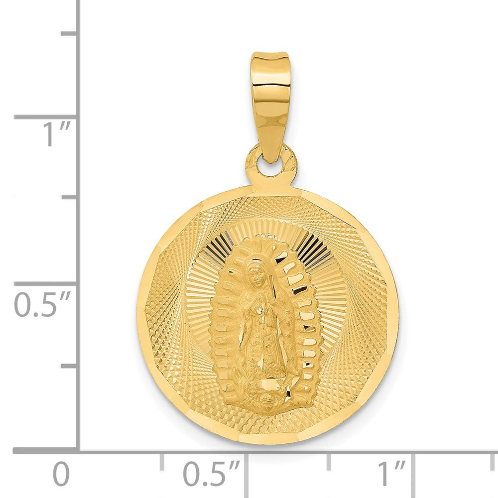 14K Gelbgold Poliert Diamantiert Lady Of Guadalupe Kreis-Anhänger