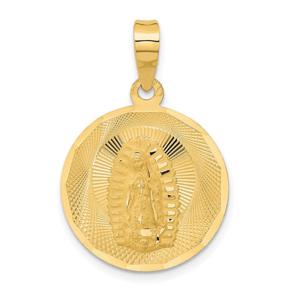 14K Gelbgold Poliert Diamantiert Lady Of Guadalupe Kreis-Anhänger