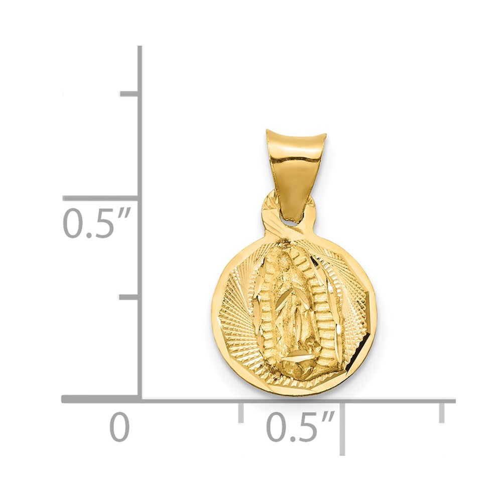 14K Gelb & Rhodium mit Rhodium Poliert Diamantiert Damen Of Guadalupe Kreis Anhänger